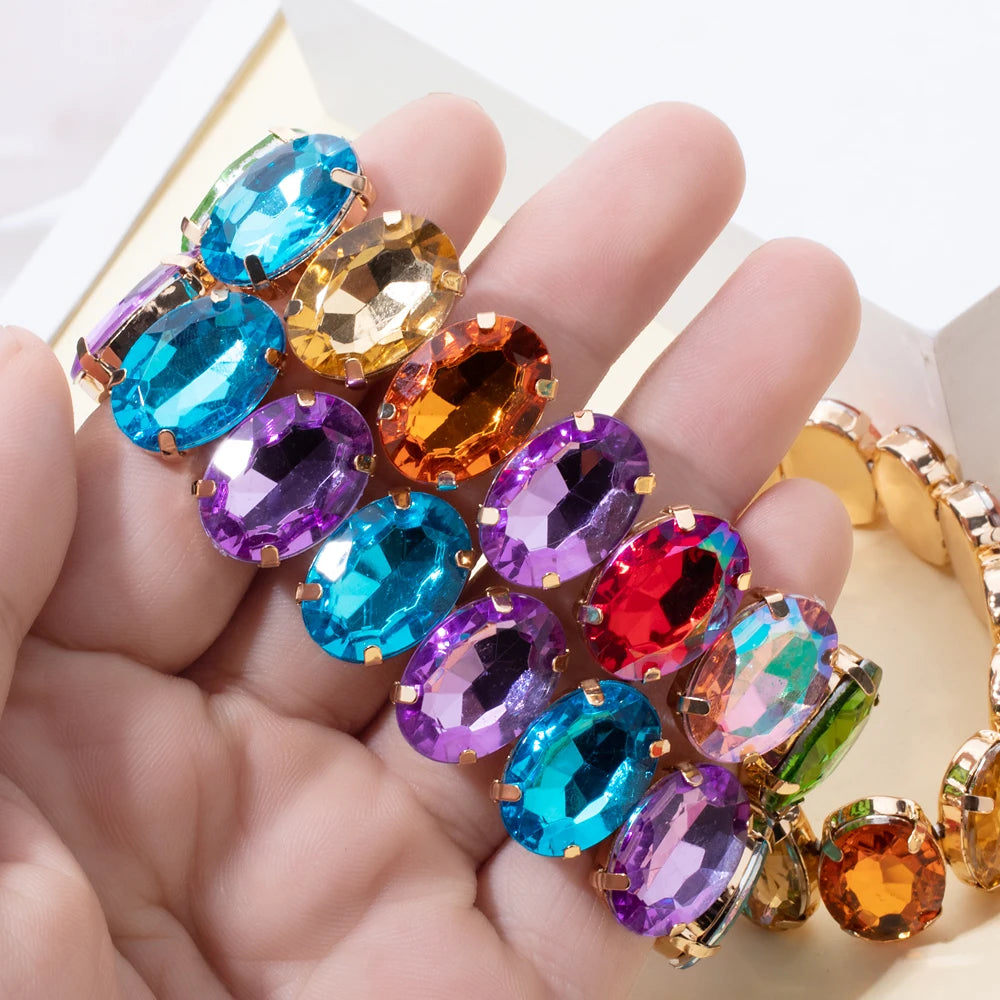 BEUTIFOR New Arrival 18mm Colorful Rhinestone Drop Bracelet for Women Gold Color Copper Prong Setting Crystal Jewelry