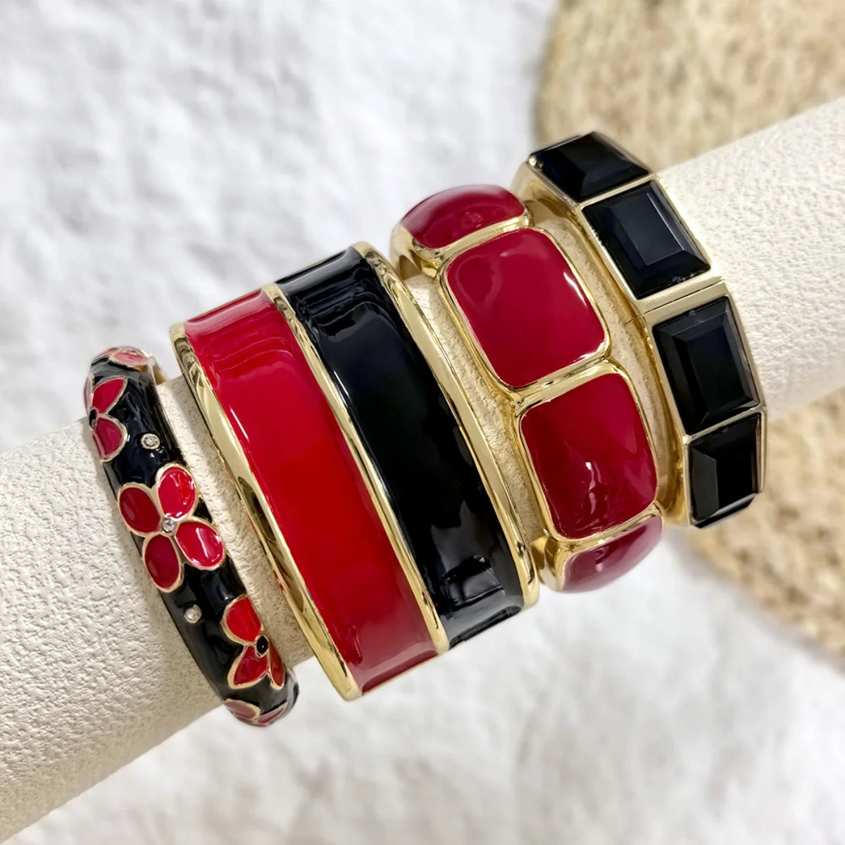 KMVEXO Gothic Punk Black Red Enamel Wide Bangles For Women Men Exaggerated Fashion Metal Bangle Bracelets Gift Vintage Jewelry