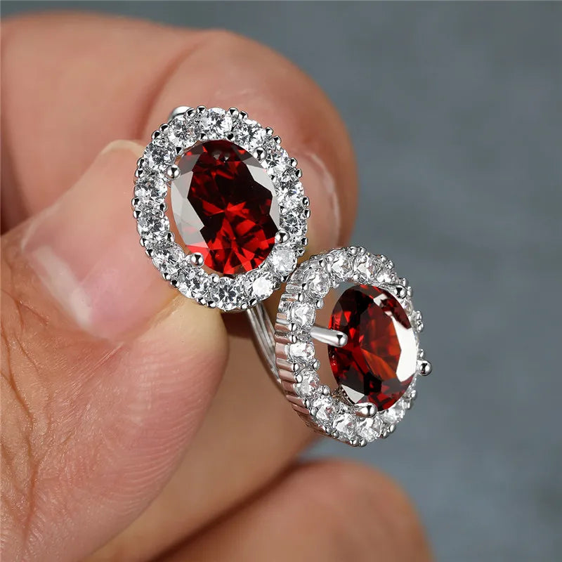Luxury Crystal Purple Oval Stone Earrings Multicolor Zircon Small Hoop Earrings Classic Silver Color Wedding Earrings For Women