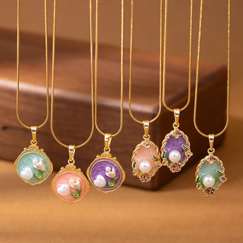 ANENJERY 316L Stainless Steel Flower Butterfly Shell Pendant Necklace For Women Delicate Elegant Fashion Jewelry Gifts Wholesale