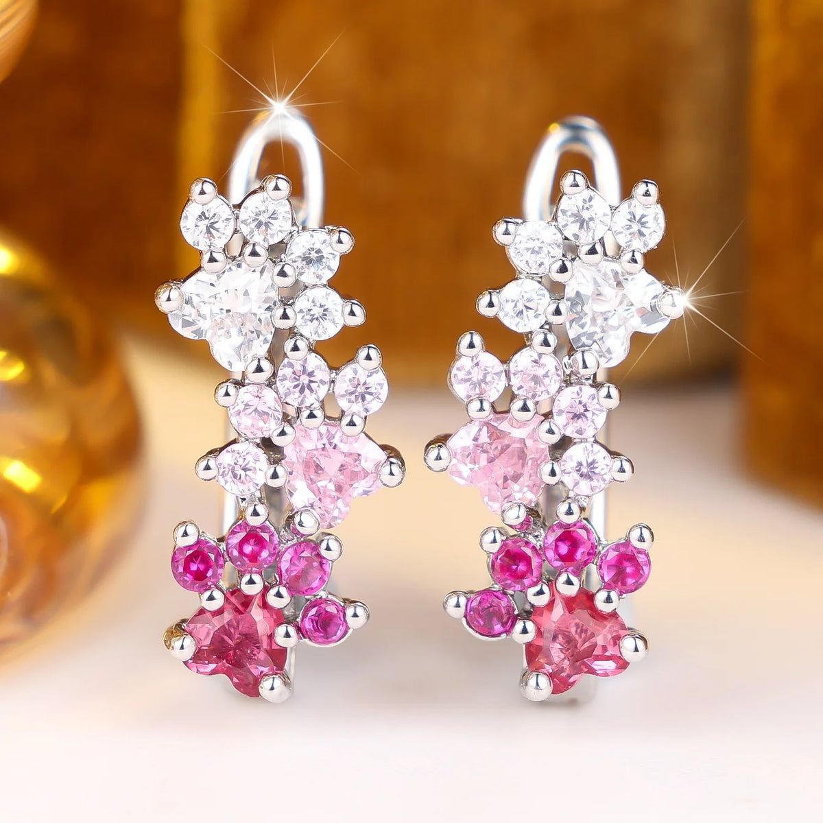 Small Waterdorp Footprint White Pink Zircon Stone Fashion Hoop Earrings Charm Cute Female Silver Color Wedding Jewelry For Women