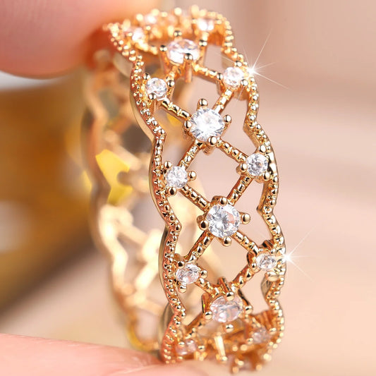 Small Cute Round Charm Female White Stone Ring Vintage Silver Gold Color Wedding Jewelry For Women