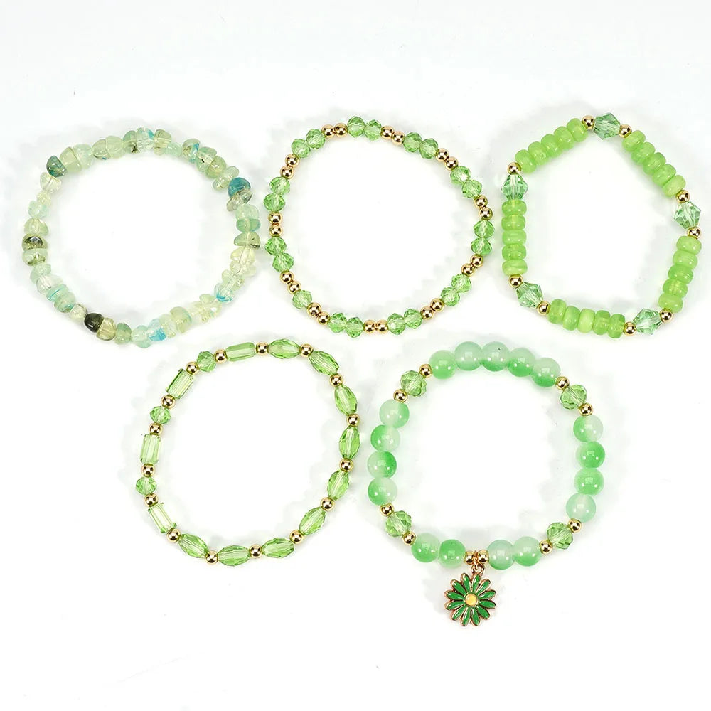 Bohemian Daisy Flower Charm Colorful Crystal Beaded Bracelet Set for Women Summer Beach Hand Jewelry Accessory Boho Wrsit Chains