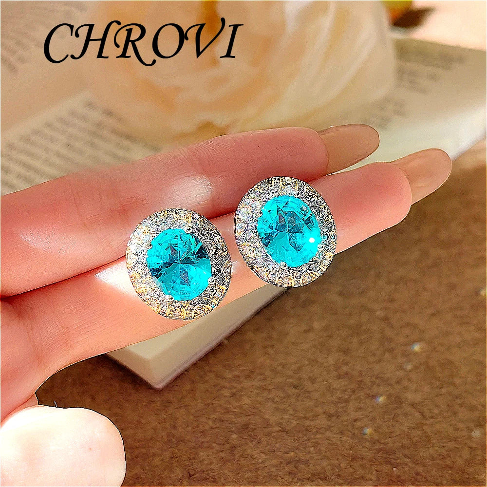 Luxury-Style 925 Sterling Silver Two-Colored Pendant Necklace Stud Earrings White Diamond Ring Gemstone Set