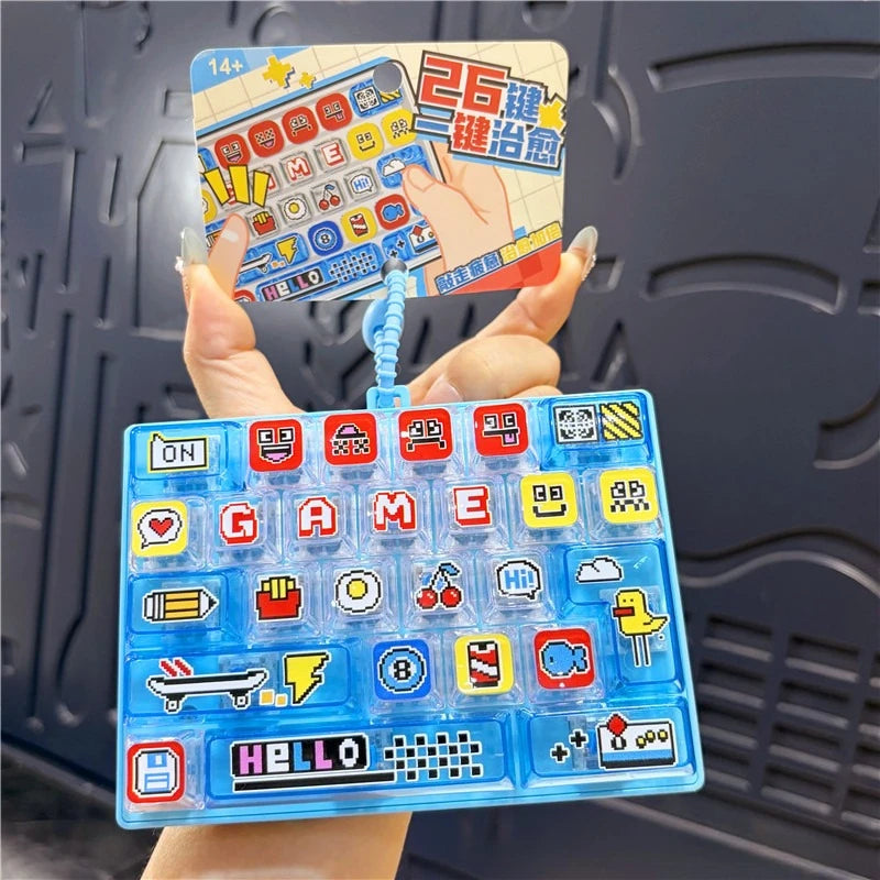 Silicone 26 Key Press Button Fidget Bag Charm Keychain Stress Relief Decompression Keyboard Keyring for Family Party Adults Kids