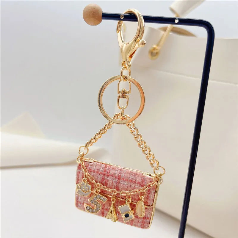 Cute Mini Coin Purses  Keychain with Eiffel  Tower and Number 5 Small Earphone Box Fabric Bag Key Ring