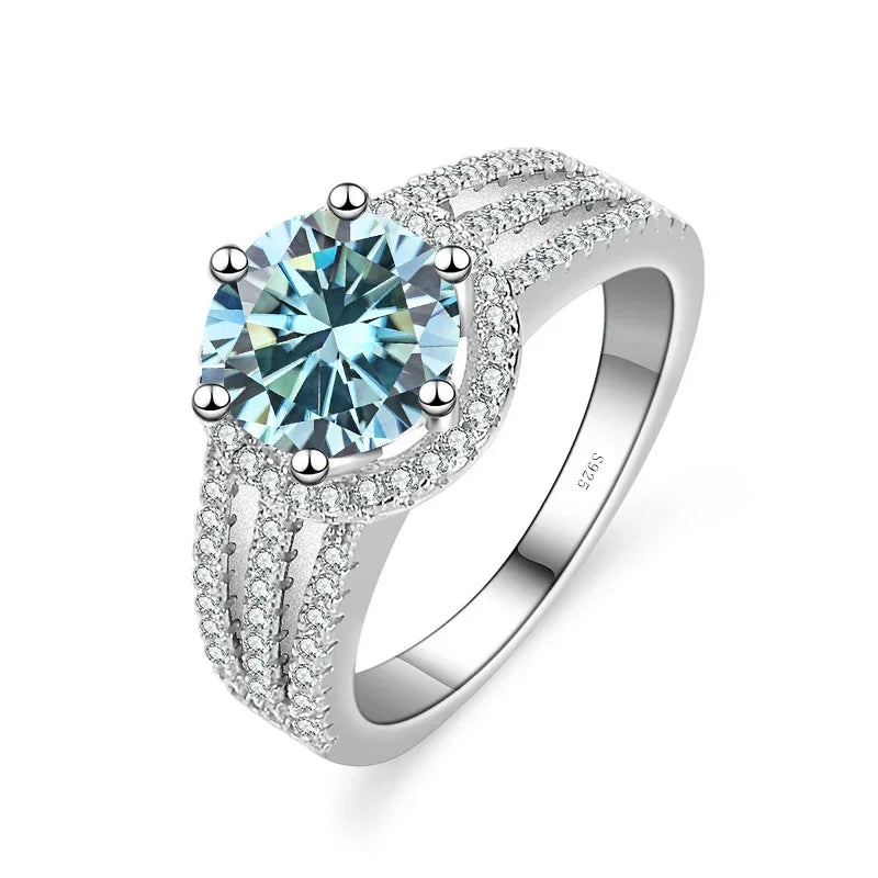 Luxury Round 2CT 8mm VVS D COLOR Moissanite Lab Diamond Ring For Women S925 Sterling Silver Wedding Female Rings Engagement Gift