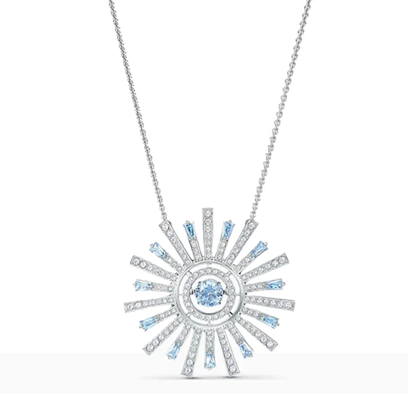 2026 New Trend Original Luxury Crystal Set Charm Yellow Pink Blue Flower Crystal Pendant Fashion Necklace Earring Gift for Women