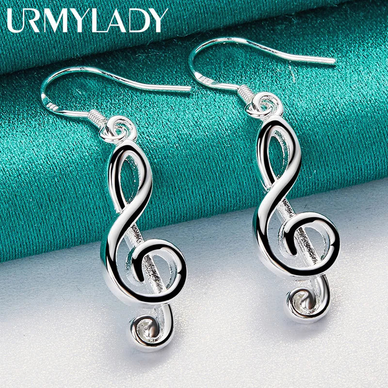 URMYLADY 925 Sterling Silver Musical Note Earrings Eardrop for Women Charm Wedding Engagement Fashion Jewelry