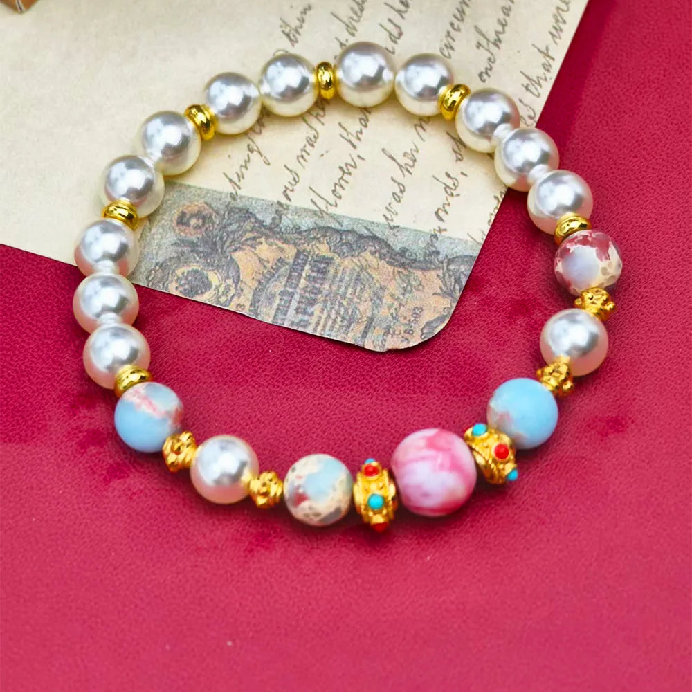 NEW White Pearl Natural Stone Beaded Bracelet for Women Golden Colorful Boho Bracelet Wedding Party Daily Wear Jewelry Gift