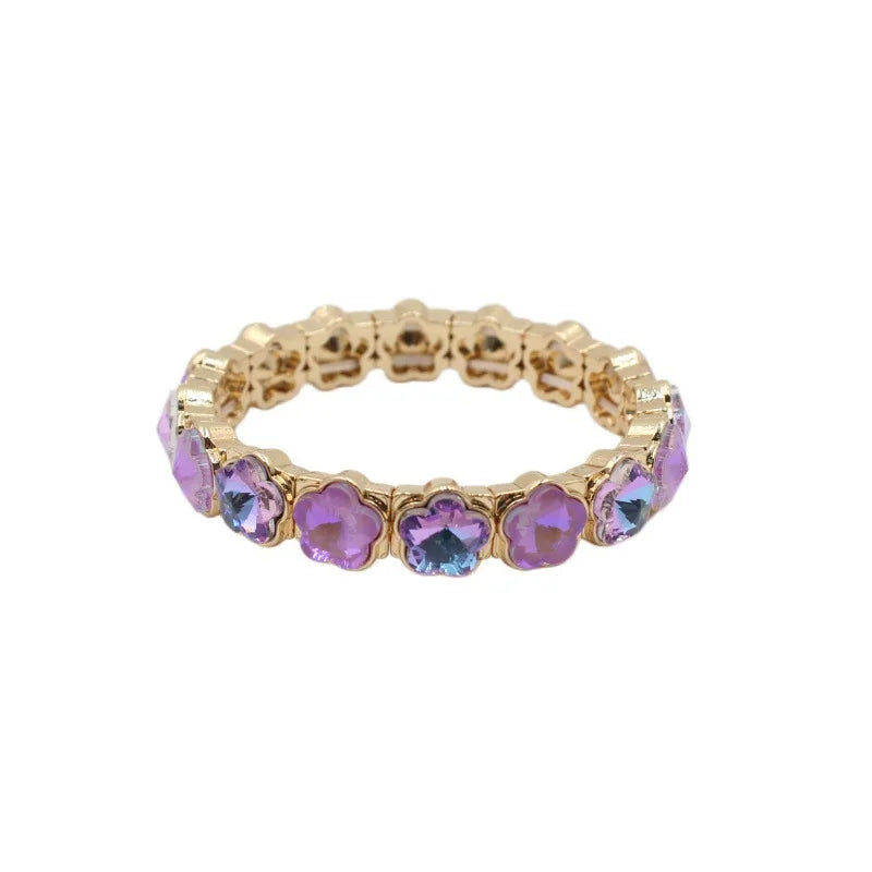 2026 Colored Rhinestone Flower Enamel Gold Bracelet Mocha Full Diamond Elastic Stacked Fashion Bridal Accessories