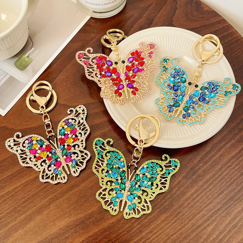 EASYA 2024 New Butterfly Keychain Collection Rhinestone Crystal Inlaid Car Pendant Handicrafts