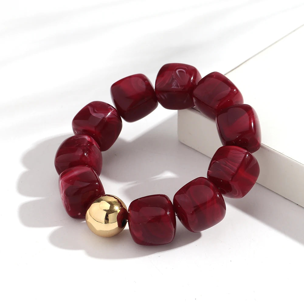 Acrylic Multicolor Irregular Beads Stretchy Bracelets Bangles for Women Resin Marbled Beaded Geometric Elastic Bracelet Jewelry