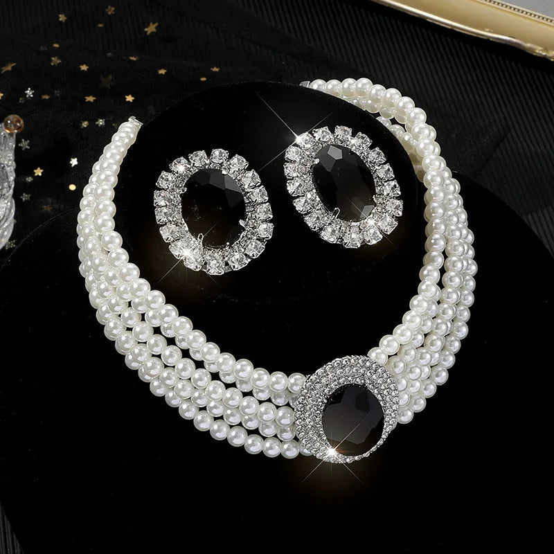 NISHIZAWA Hyperbole Rhinestones Pearls Earrings for Women Geometric Palace Style Wedding Jewelry Bridual Retro Aretes De Mujer