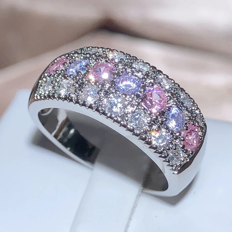 Colorful Zircon Low-key Design Wedding Rings for Women Silver Color Shiny Lady's Accessories Anniversary Ring Fashion Jewelry