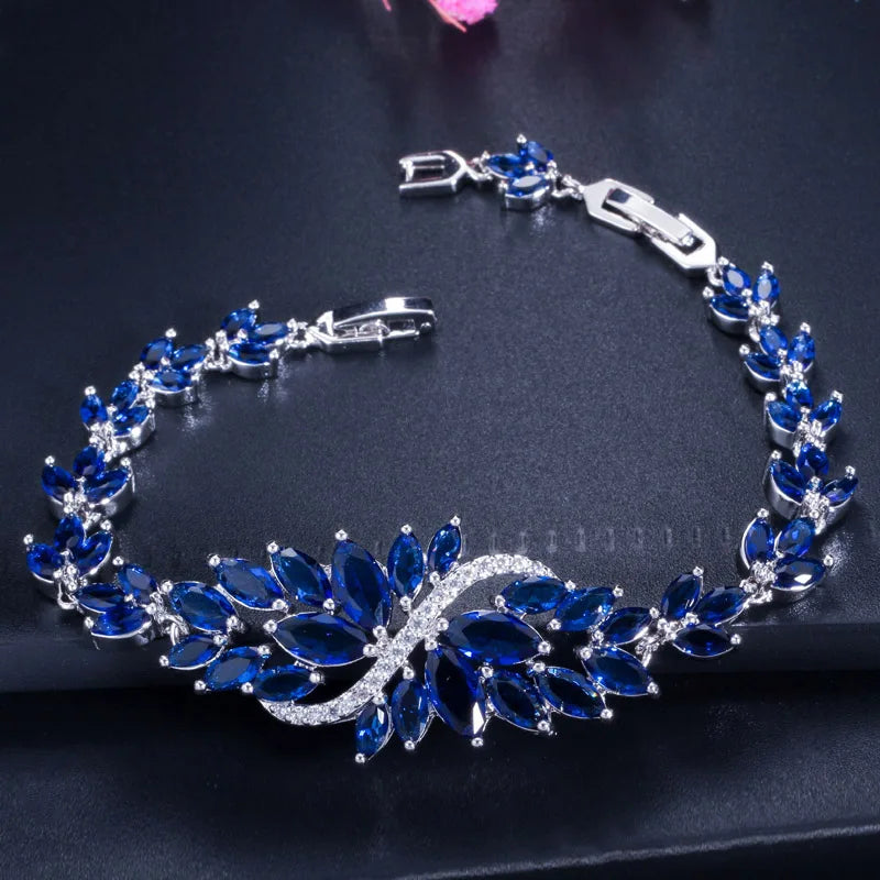 ThreeGraces Luxury Shiny Blue Zirconia Bridal Wedding Bracelet for Women Fashion Elegant Banquet Evening Party Jewelry BR304