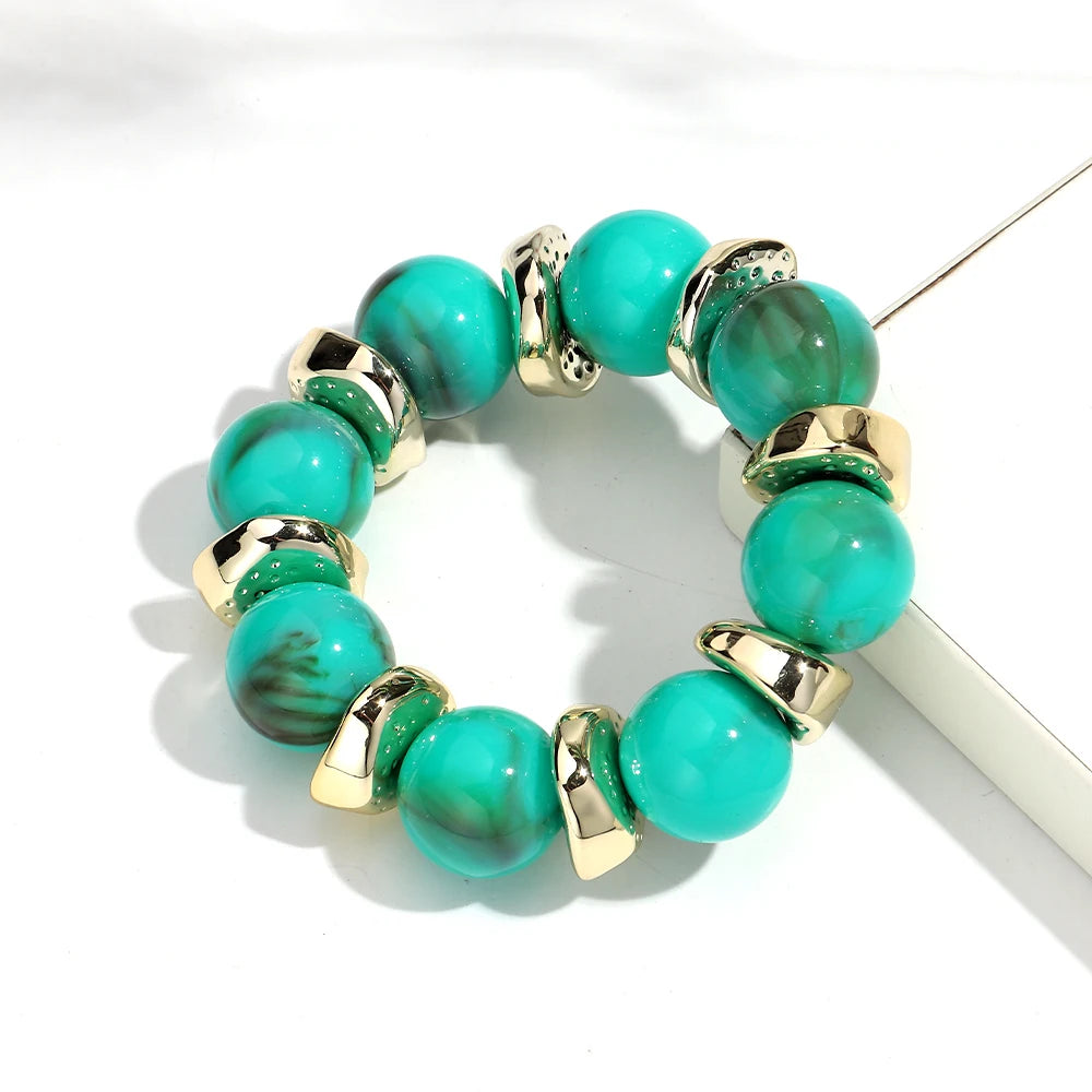 Trendy Acrylic Geometric Round Beads Stretch Bracelets for Women Fashion Irregular CCB Beaded Bangele Bracelet Jewelry Accessory