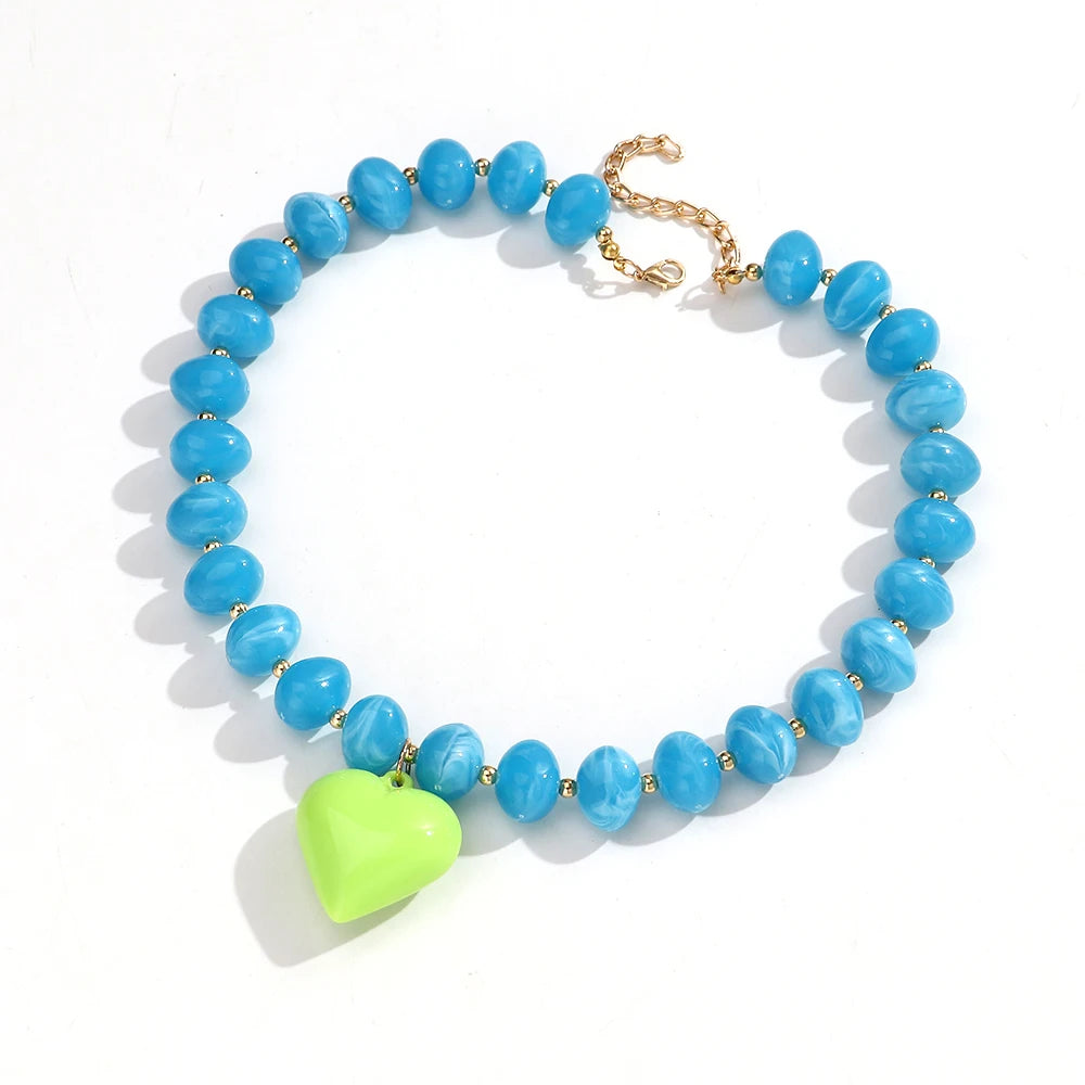 Fashion Acrylic Oval Round Beads Heat Pendant Necklace Boho Irregular Geometric Beaded Choker Necklaces New Party Jewelry Gifts
