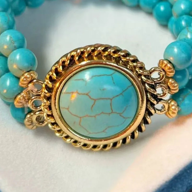 Turquoise Bracelets for Women Multilayered Vintage Versatile Jewelry Fashion Elegant Ethnic Style Beads Pulseras Mujer