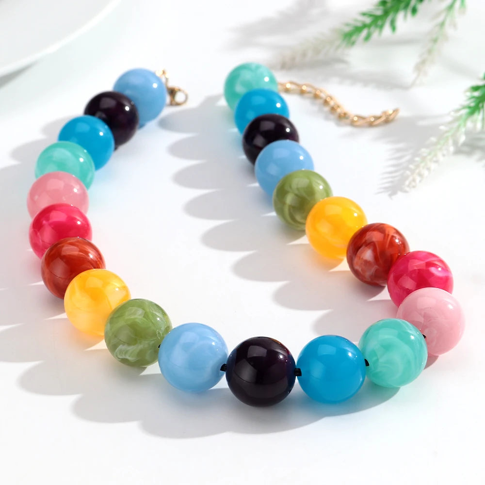 20mm Colorful Acrylic Geometric Round Beads Choker Necklace Fashion Resin Beaded Collar Necklaces New Jewelry Gifts