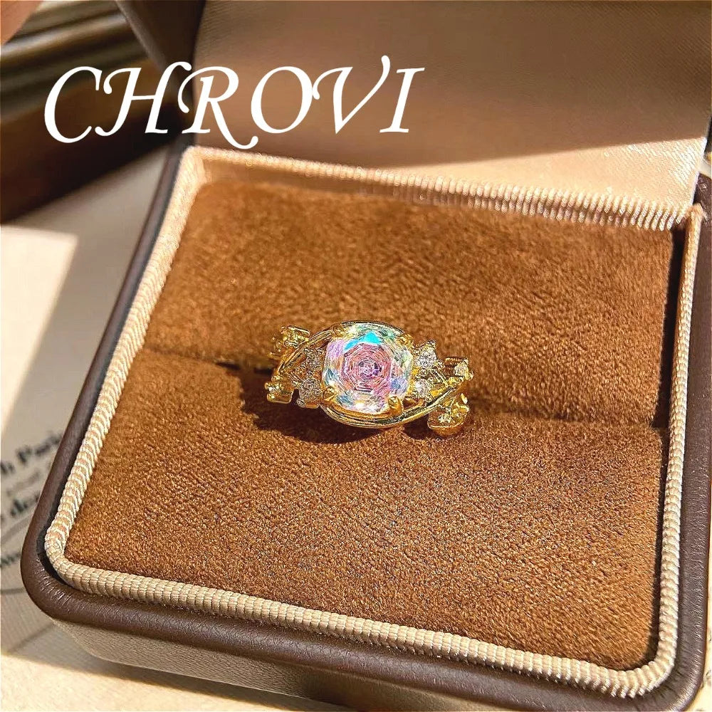Exquisite 925 Sterling Silver Octagonal Millennium Rose Ring Gold-Plated Gemstone Engagement Ring for Women