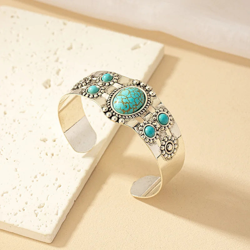 KMVEXO Retro Bohemian Turquoise Beaded Bangles for Women Resin Open Cuff Bracelets Bangle Vintage Gypsy Jewelry Female Gift