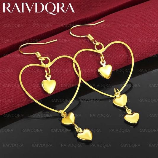 18K Gold Plated Heart Pendant Drop Earrings For Women Jewelry Fashion Elegant Engagement Wedding Accessories