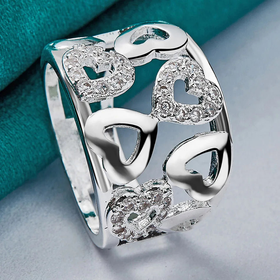 URMYLADY 925 Sterling Silver Hollow Smooth Heart Zircon Charm 7-10# Ring For Women Wedding Engagement Fashion Jewellery