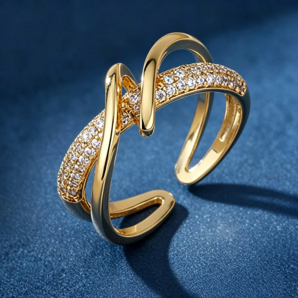 Charm Female White Zircon Stone Irregular Adjustable Open Ring Gold Silver Color Cute Gift  Wedding Jewelry For Women