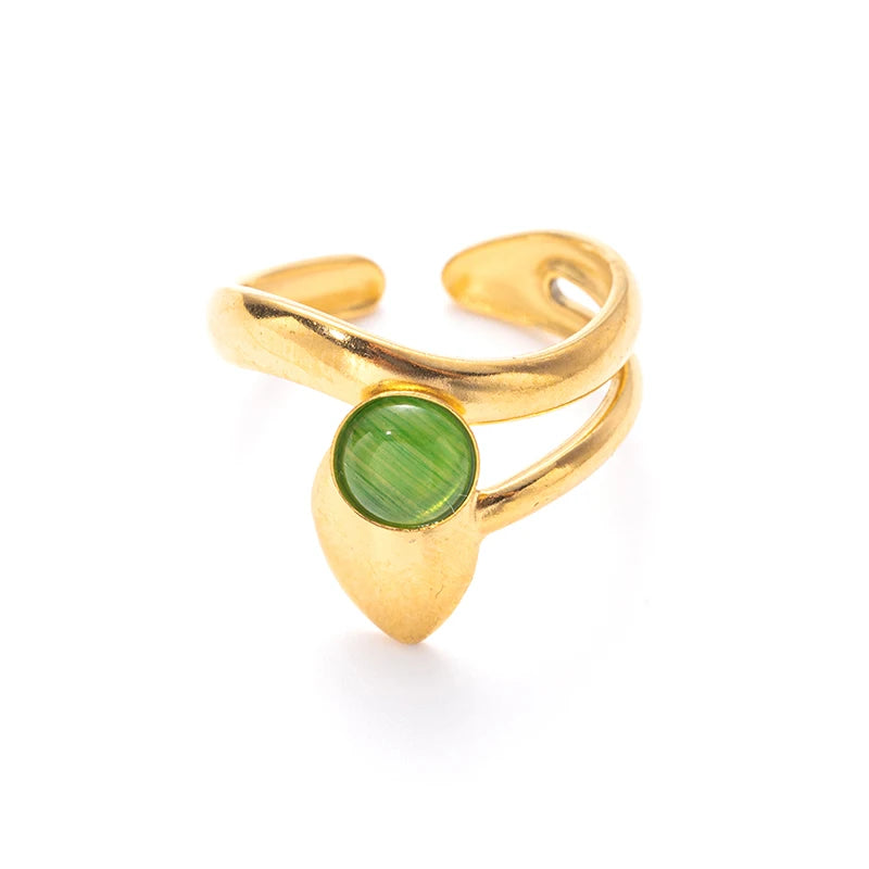 ANENJERY 316L Stainless Steel Colorful Stone Water Droplets Open Ring for Women Personality Niche Jewelry Niche Gifts Wholesale