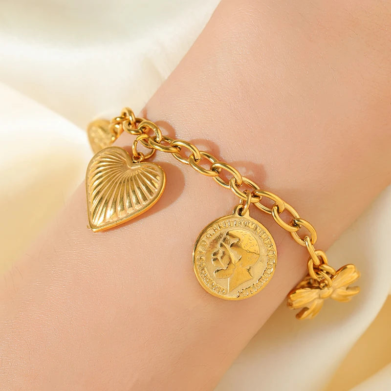 EILIECK 316L Stainless Steel Metal Golden Sun Moon Starfish Bracelet For Women Trendy Wrist Chain Handmade Jewelry Gift Party