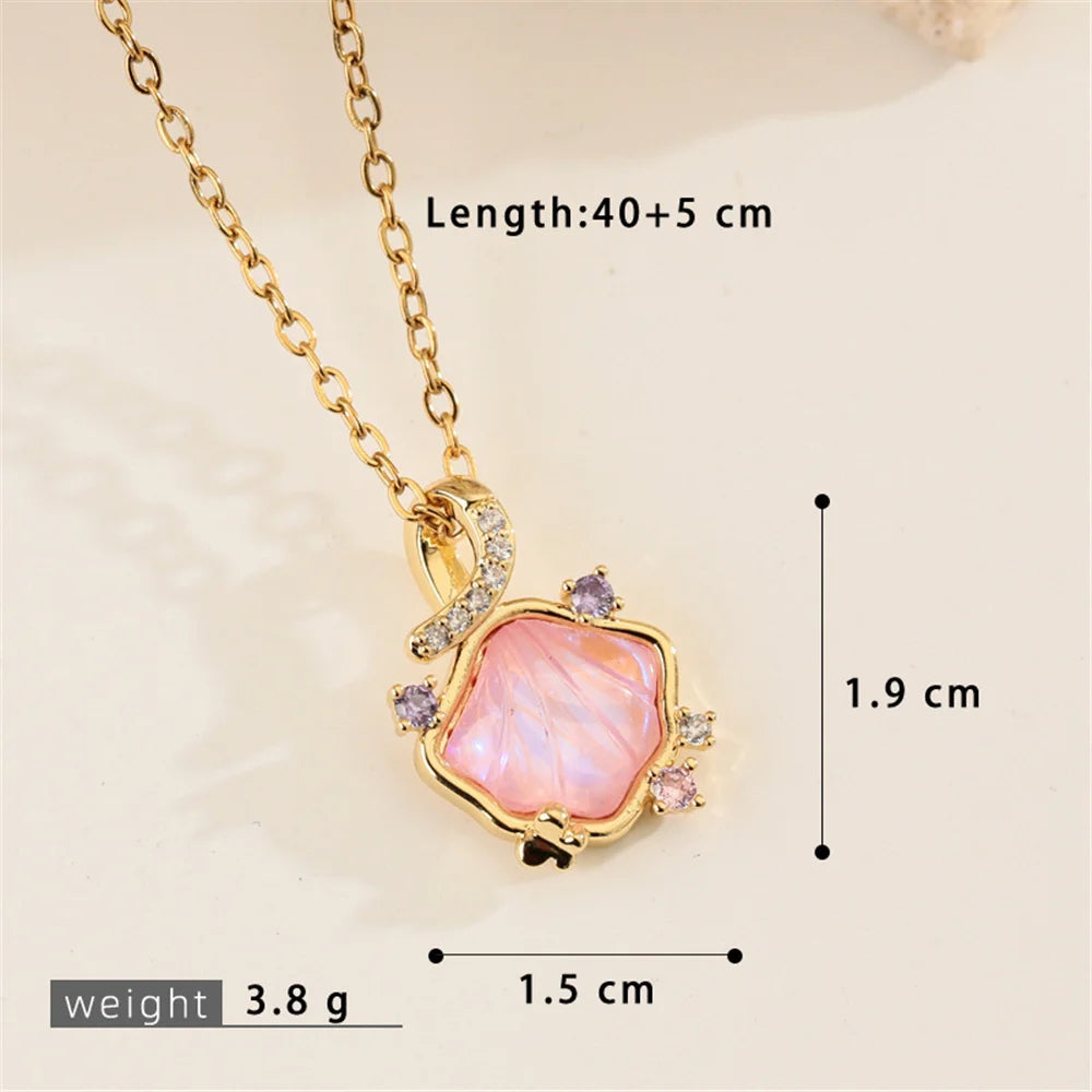 Rainbow Shell Luxury Female Blue Pink Green Zircon 2026 New Trendy Pendant Necklace Gold Silver Color Wedding Jewelry For Women