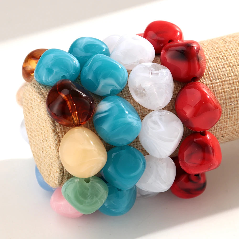 Boho Colorful Irregular Stone-shaped Beads Stretch Bangle Bracelets New Resin Geometric Beaded Bracelet 2026 Trendy Jewelry