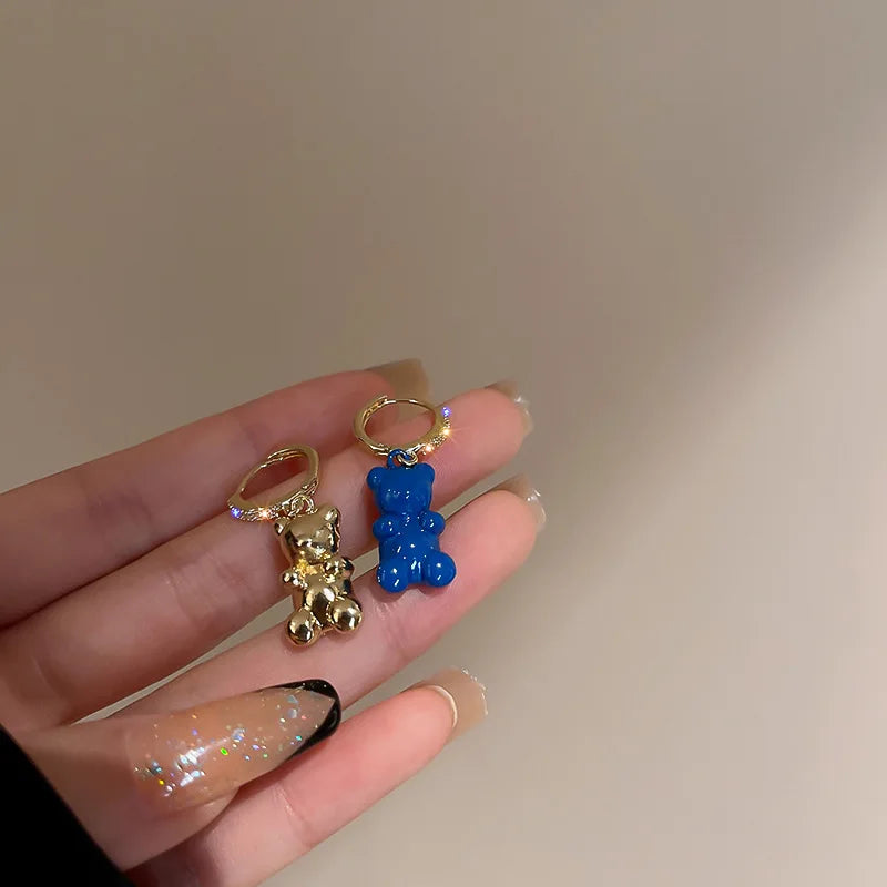 Cute Acrylic Candy Gummy Bear Dangle Earrings for Women Rainbow Bear CZ Hoop Earrings 2026 Fashion Sweet Girl Jewelry