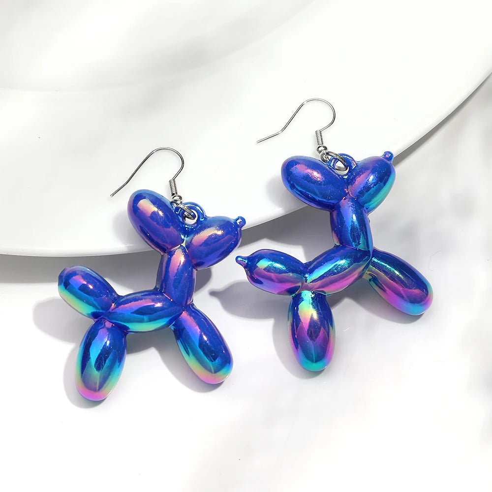 New Trend Candy Colorful Balloon Dog Drop Earrings for Women Personal Iridescent Creative Balloon Dog  Earrings 2025 Jewelry