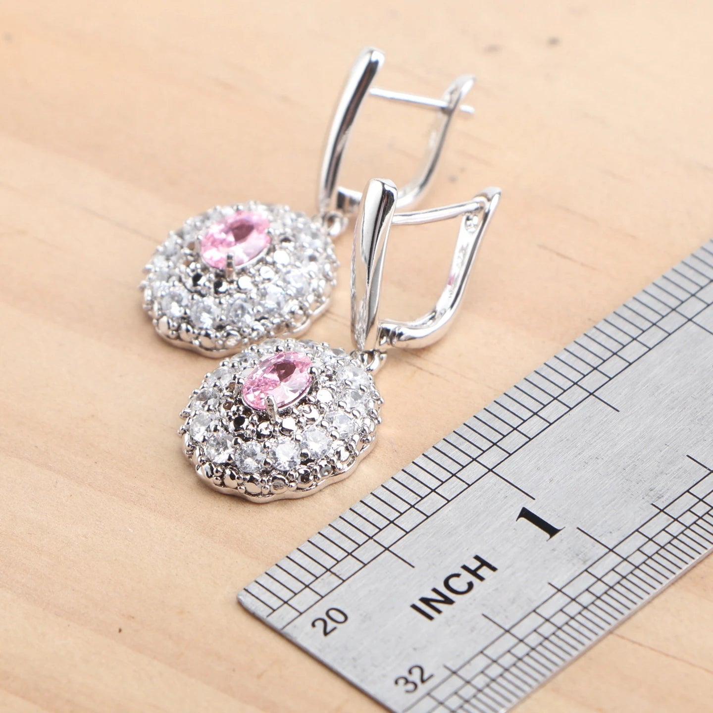 925 Silver Bridal Jewelry Sets For Women Pink Zircon Earrings Rings Pendant Wedding Necklace Set