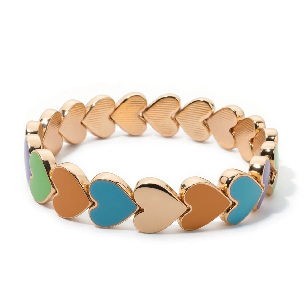 BEUTIFOR Drop Oil Love Shape Beaded Elastic Bracelets For Women Colorful Boho Beads Chunky Peach Love Wrist Accessory