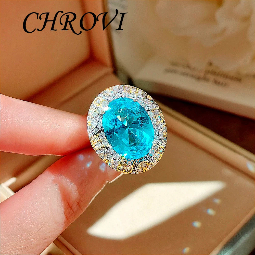Luxury-Style 925 Sterling Silver Two-Colored Pendant Necklace Stud Earrings White Diamond Ring Gemstone Set