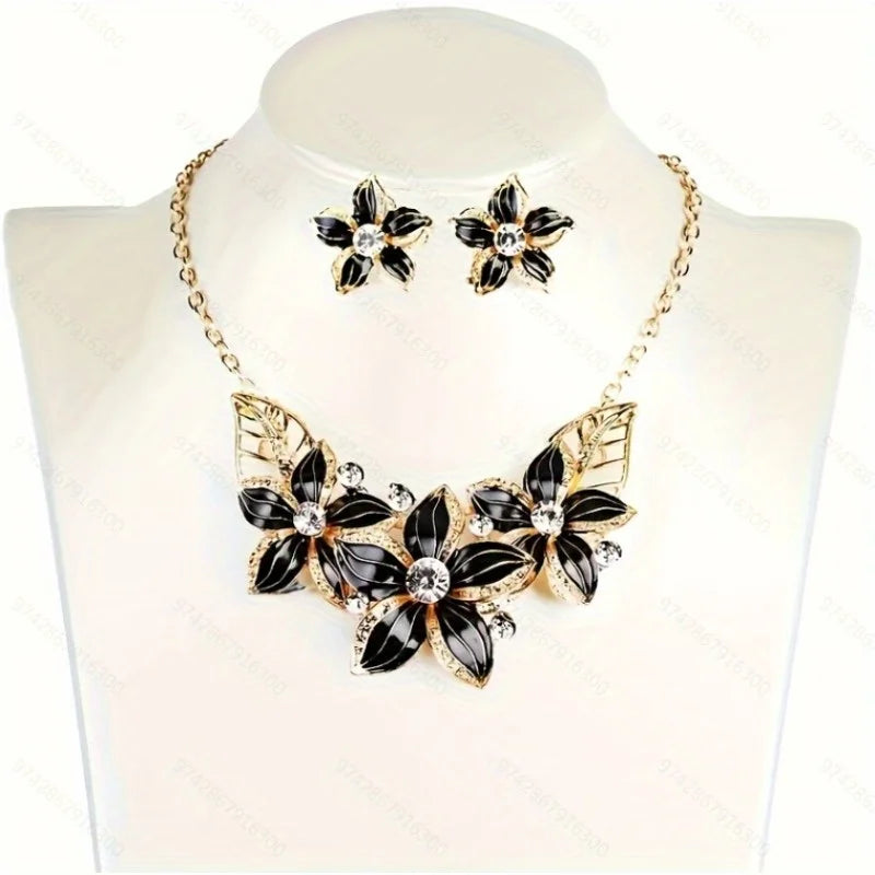 Trendy Floral Necklace Set Collarbone Chain Earrings Flower Women Necklace Earrings Pendant Wedding Banquet Charm Ladies Jewelry