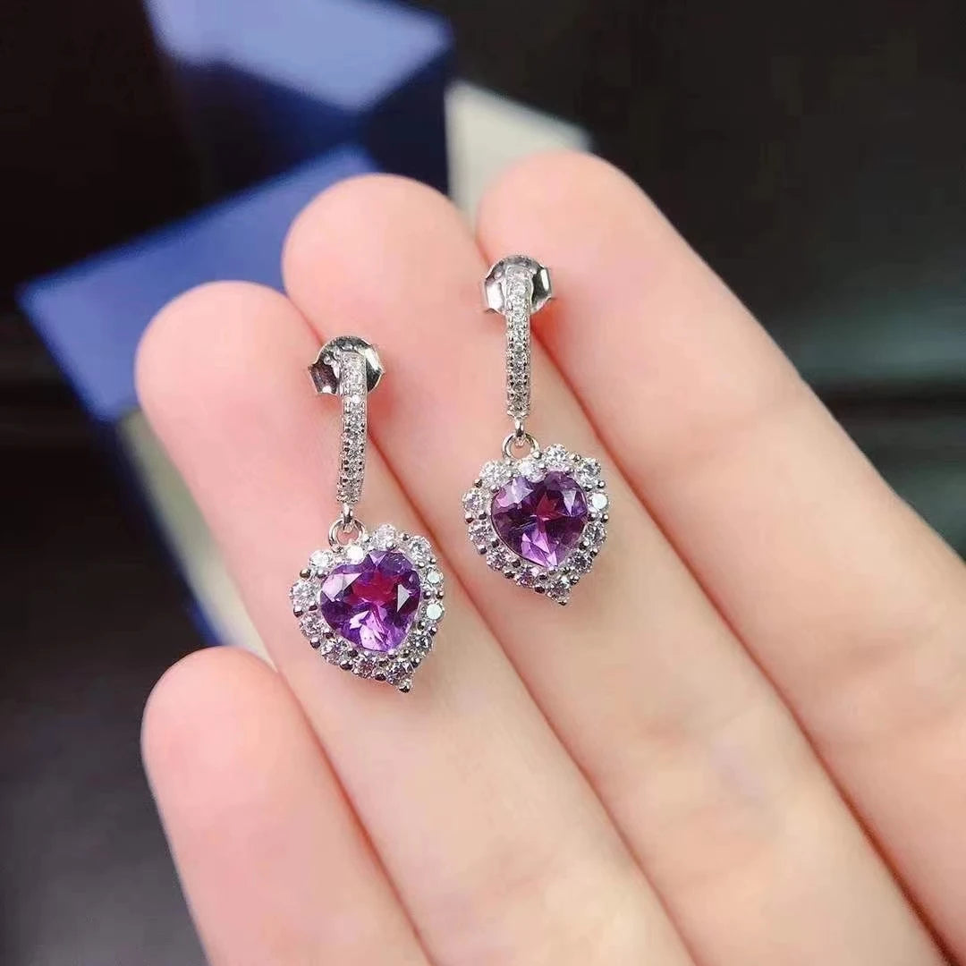 Fashiin Silver Amethyst Drop Earrings for Daily Wear 6mm VVS Grade Natural Amethyst Silver Earrings Gift for Woman