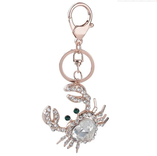 Fashion Rhinestone Crystal Metal Keychain Lovely Cartoon Marine Style Tortoise Fish Dolphin Keyring HandBag Car Pendant Gift