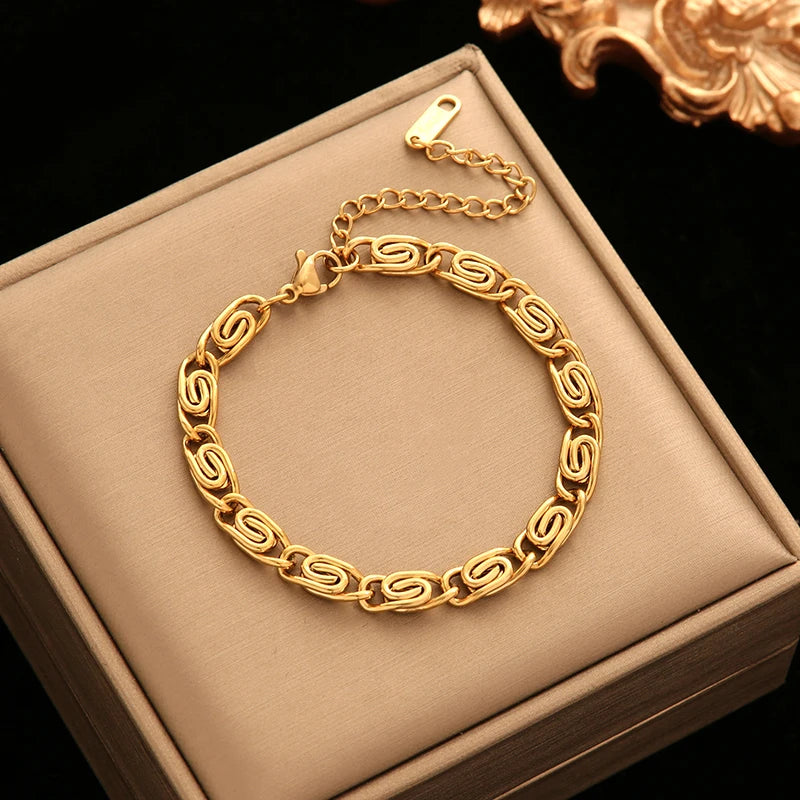 EILIECK 316L Stainless Steel Link Chain Bracelet For Women Trendy Punk 18K Gold Plated Waterproof Wrist Chain Jewelry Gift Party