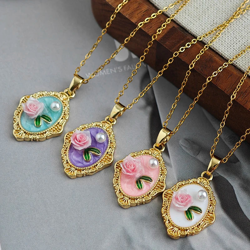 ANENJERY 316L Stainless Steel Irregular Pendant Flower Butterfly Heart Necklace For Women Romantic Niche Jewelry Gifts Wholesale
