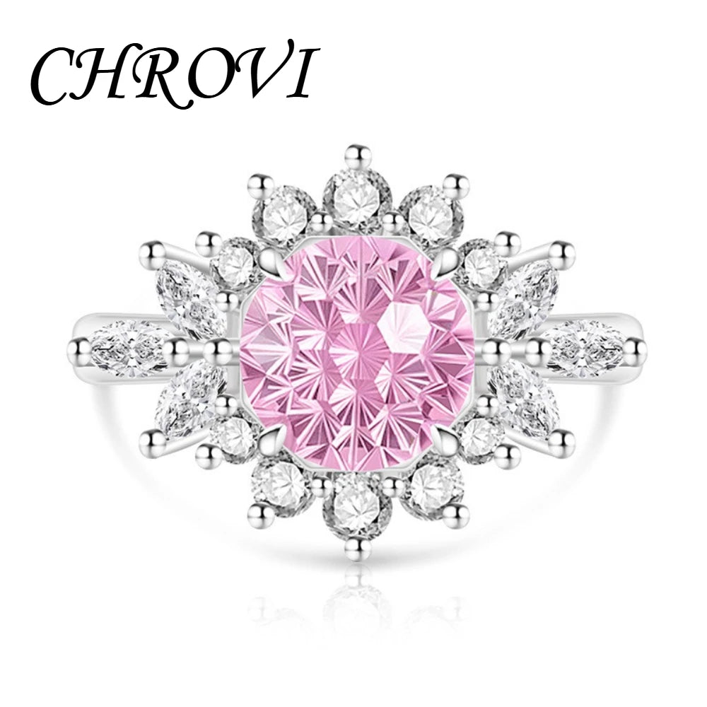 925 pure silver trendy colored gemstone sunflower ring for women, fashionable and versatile finger ring