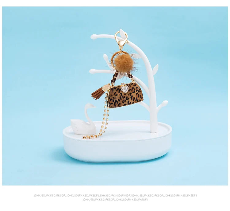 Metal Luxury Bag Keychain Leather Bag Shape Woman's High -end Charm Decoration Supports A Seal Leopard Leather Bag
