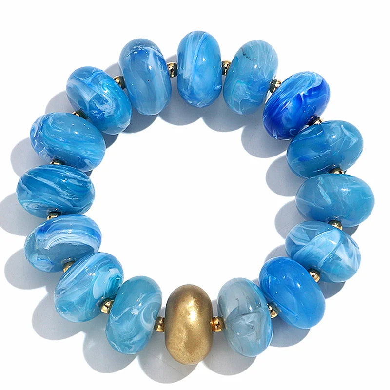 Boho Colorful Acrylic Geometric Flat Round Bead Stretch Bracelets Fashion Big Abacus Beaded Elastic Bracelet Jewelry 2026 Gifts