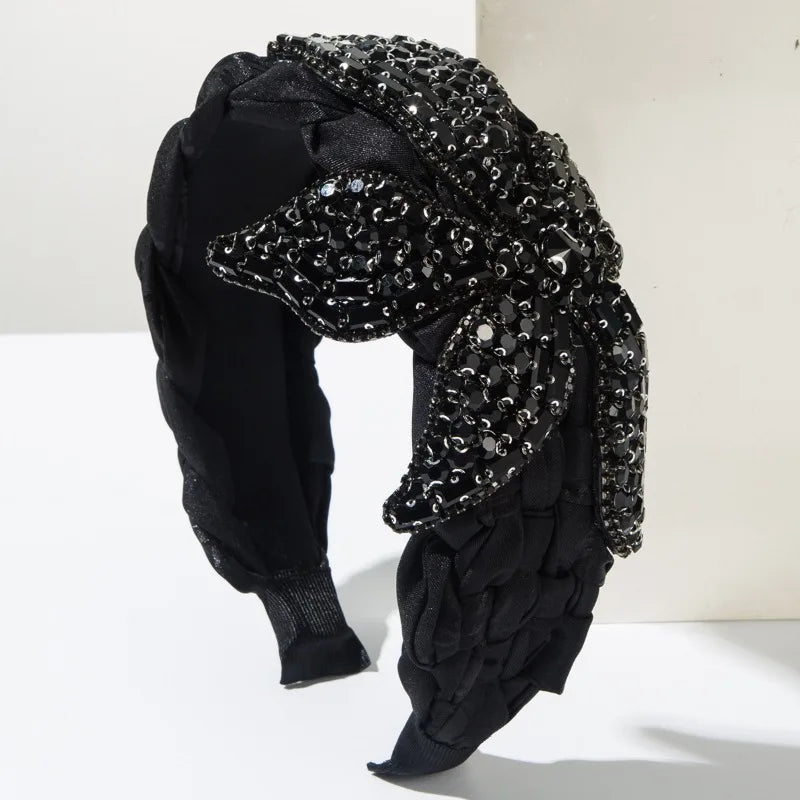 Vintage Rhinestone Sequin Velvet Wide Headband for Women Luxury Jeweled Flower Hair Hoop Elegant Bridal Hair Accessories