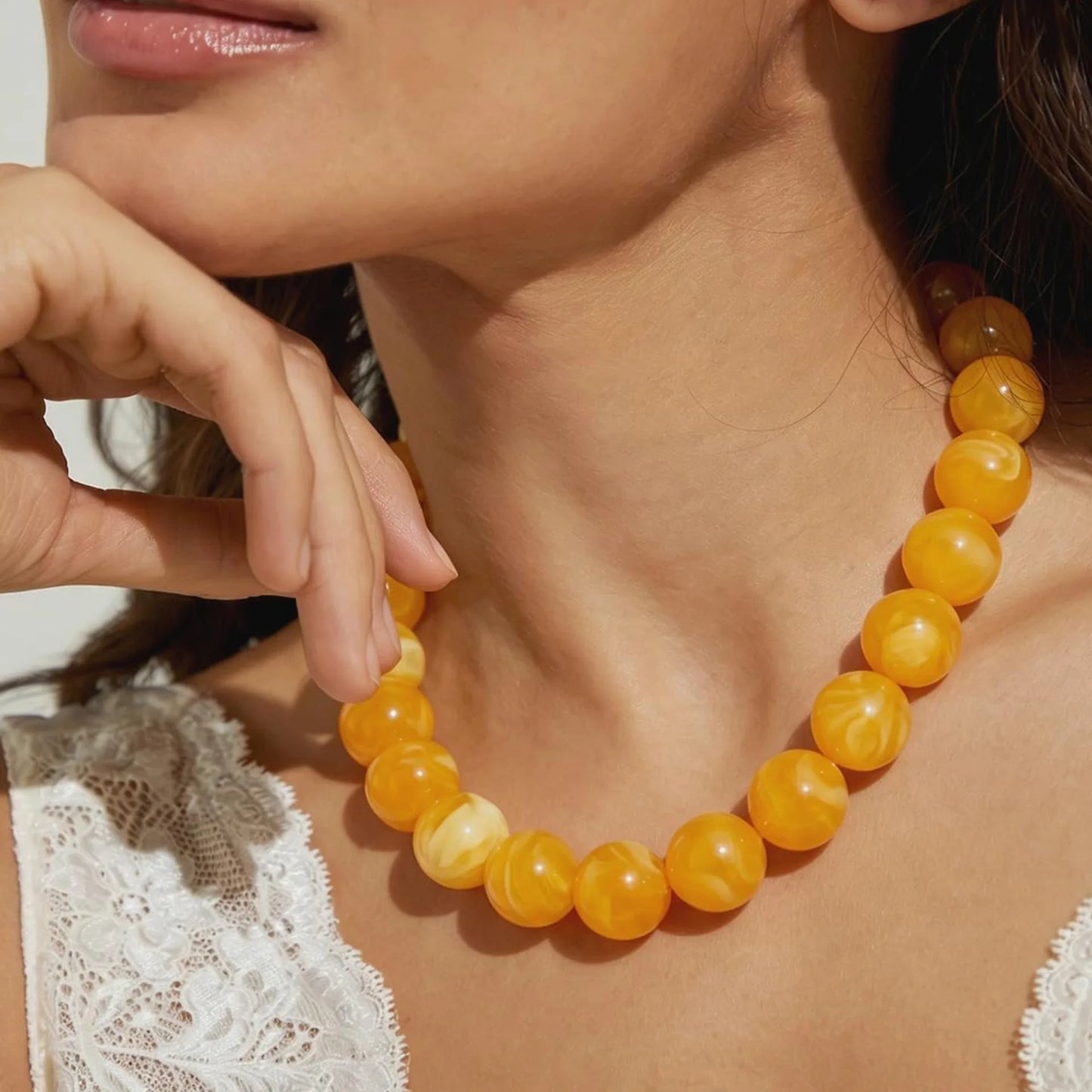 Double Color Round Beads Resin Necklace for Women Bohemian Style Waterproof Statement Choker Collar Necklaces Fashion Jewelry