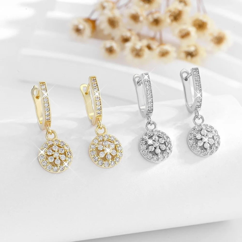 Small Geometric Flower White Zircon Fashion Hoop Earrings Charm Luxury Female Silver Gold Color Silver Wedding Jewelry For Women