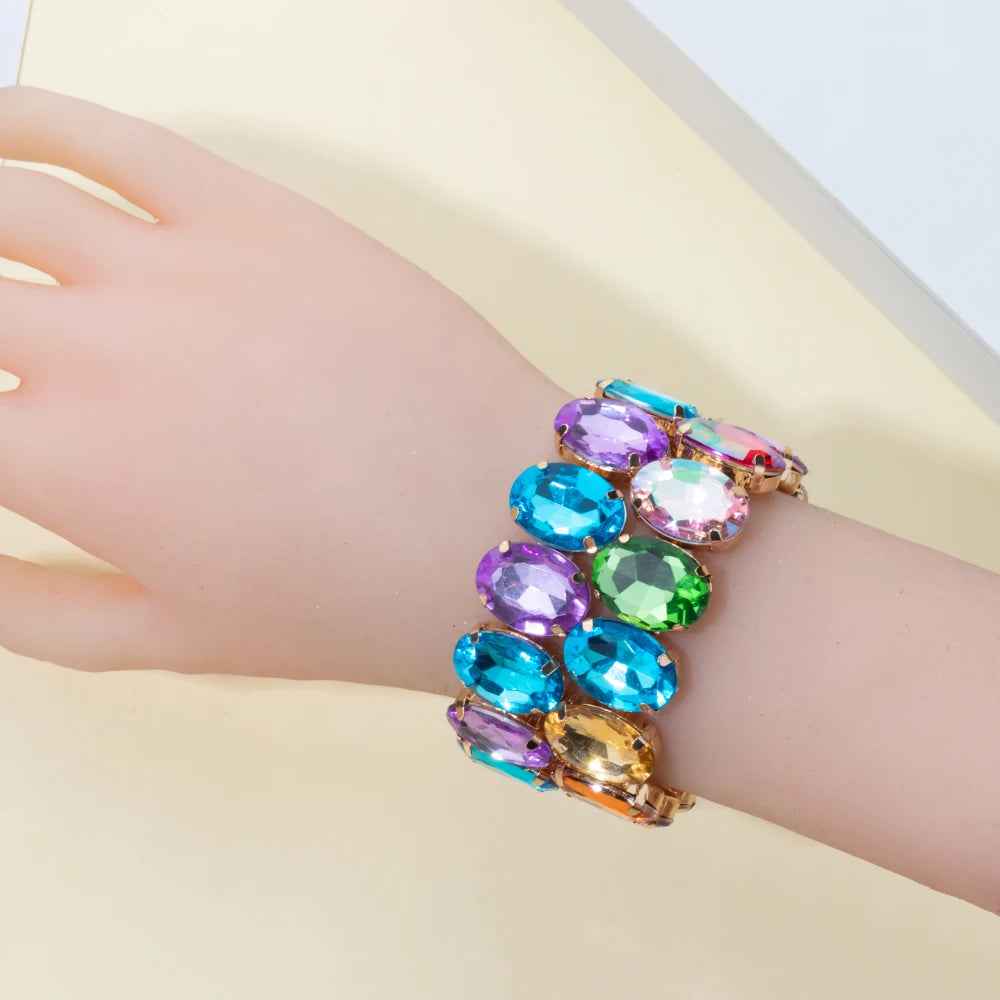 BEUTIFOR New Arrival 18mm Colorful Rhinestone Drop Bracelet for Women Gold Color Copper Prong Setting Crystal Jewelry